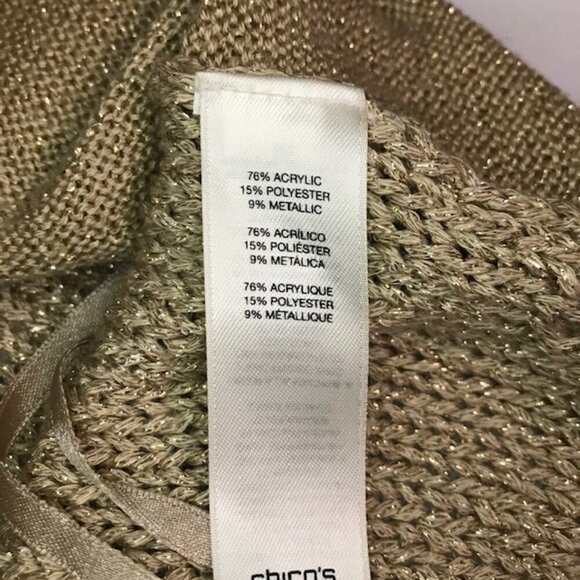 Women's Chico's Gold Open Knit V-Neck Long Sleeve Sweater Size 2 - Picture 7 of 10